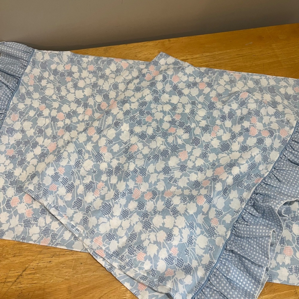 Vintage Lady Pepperell King Pillowcases Blue Floral Gingham Ruffle Set of 2